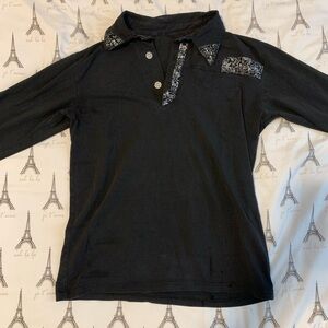 RETRO GOTHIC WESTERN STYLE LONG SLEEVE POLO SHIRT SIZE M